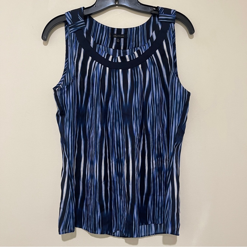 Anne Klein Navy, Blue and White Striped Sleeveless Top